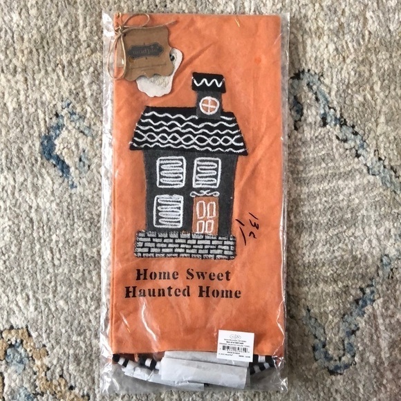 NWT Mud Pie orange Home Sweet Haunted Home towel - Picture 2 of 3